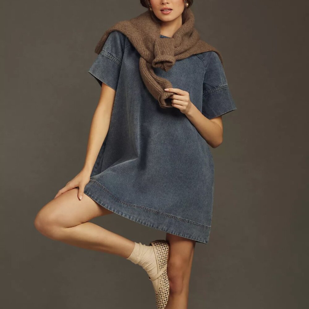 NWT  Anthropologie Denim Short Sleeve Swing Dress